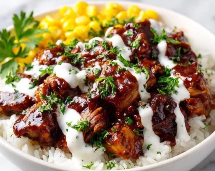 BBQ Ranch Chicken Bowl with grilled chicken, BBQ sauce, and fresh vegetables