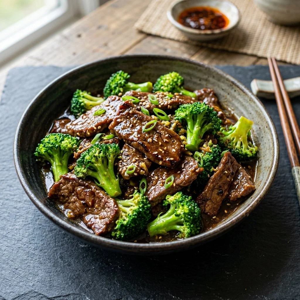 Plate of Beef and Broccoli stir-fry with vibrant vegetables and tender meat.
