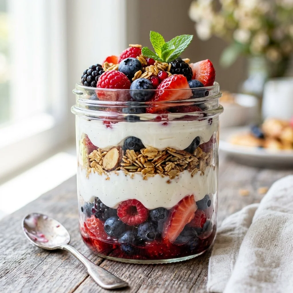Delicious Berry Yogurt Parfait with fresh berries and creamy yogurt