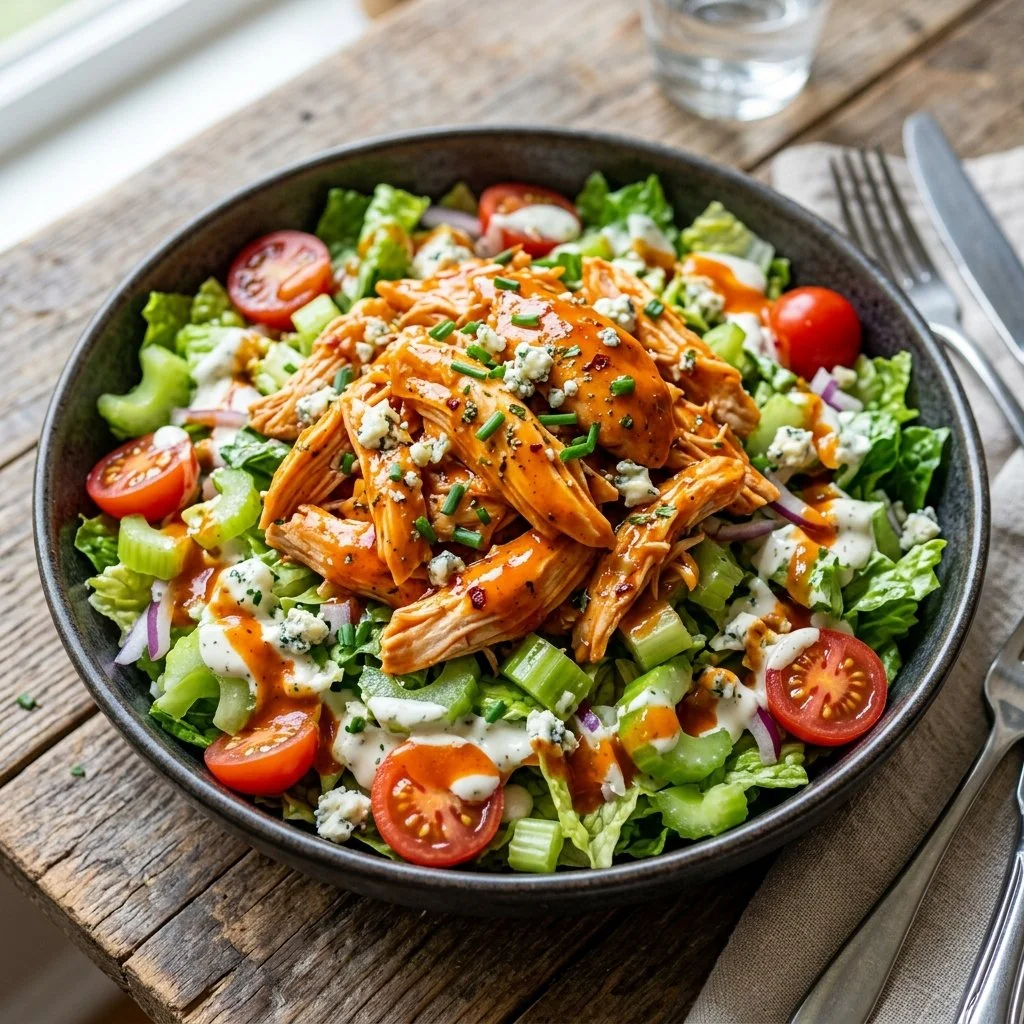 Delicious Buffalo Chicken Salad with fresh ingredients and spicy dressing.
