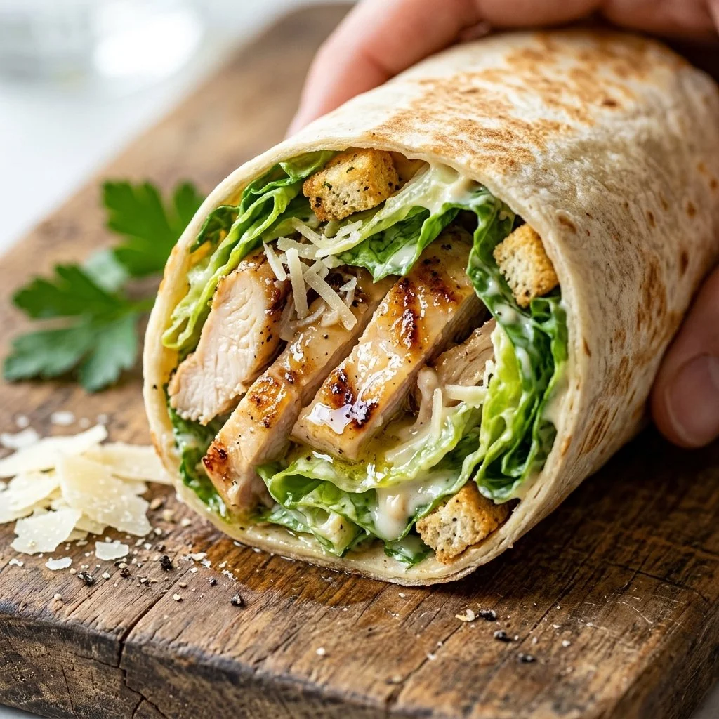 Delicious Chicken Caesar Wrap filled with grilled chicken and fresh ingredients.