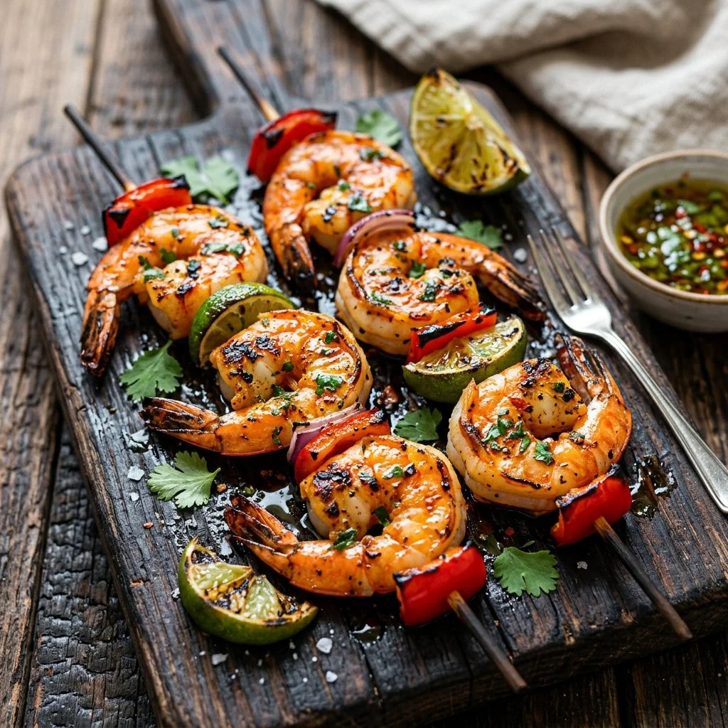 Delicious grilled shrimp skewers ready for serving at a summer cookout