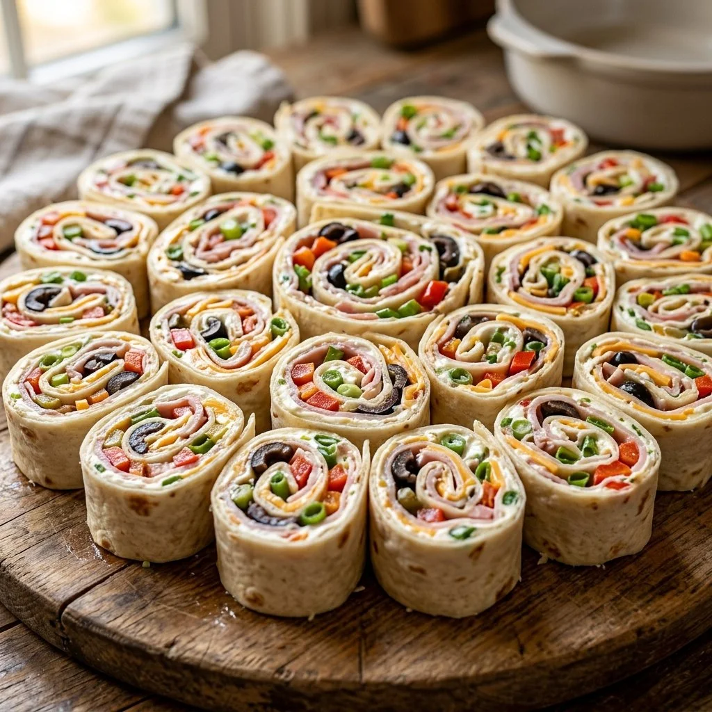 Delicious tortilla pinwheels filled with veggies and cream cheese