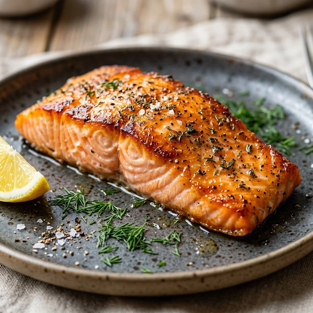 Delicious Air Fryer Salmon cooked to perfection with herbs and spices.