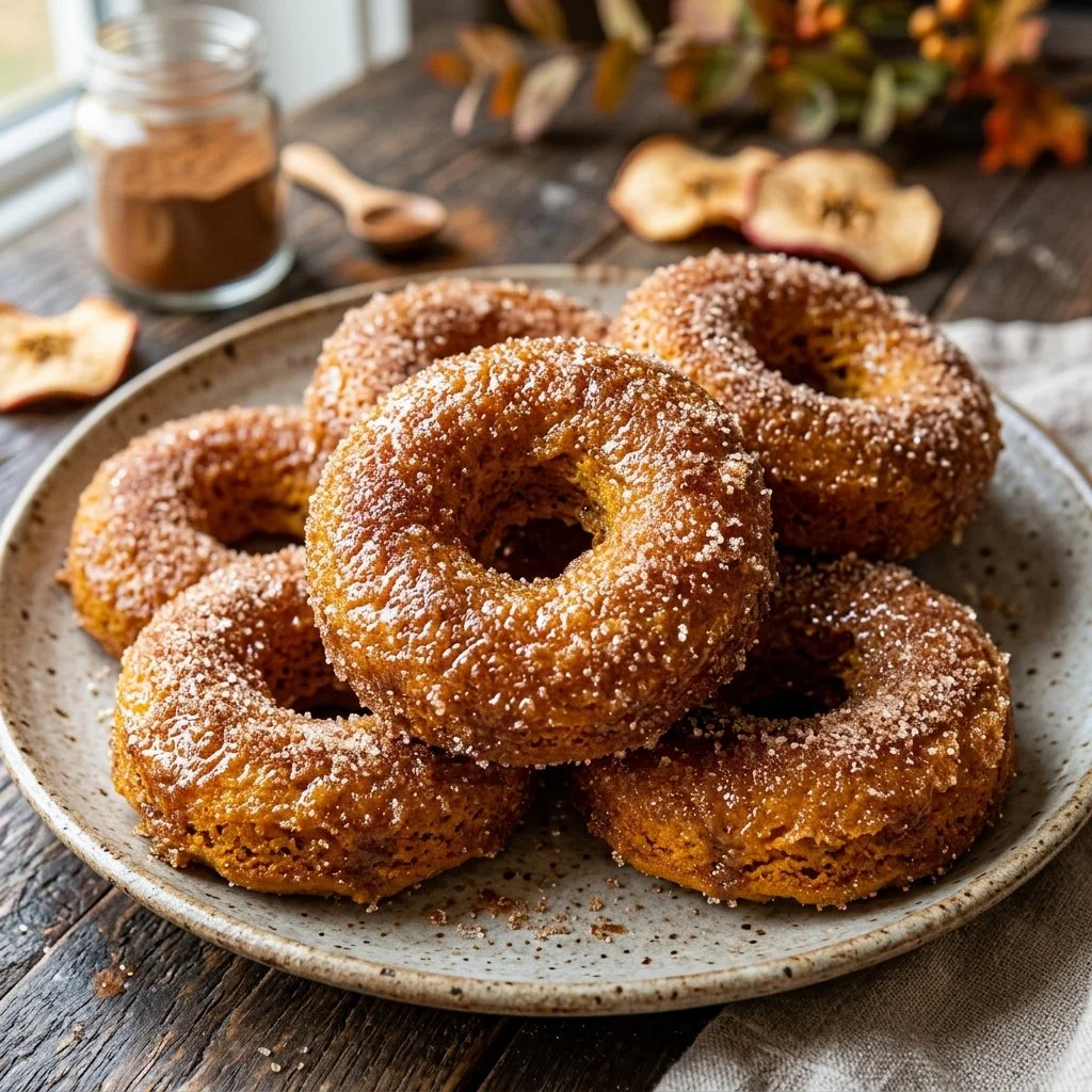 Delicious apple cider donuts garnished with cinnamon sugar