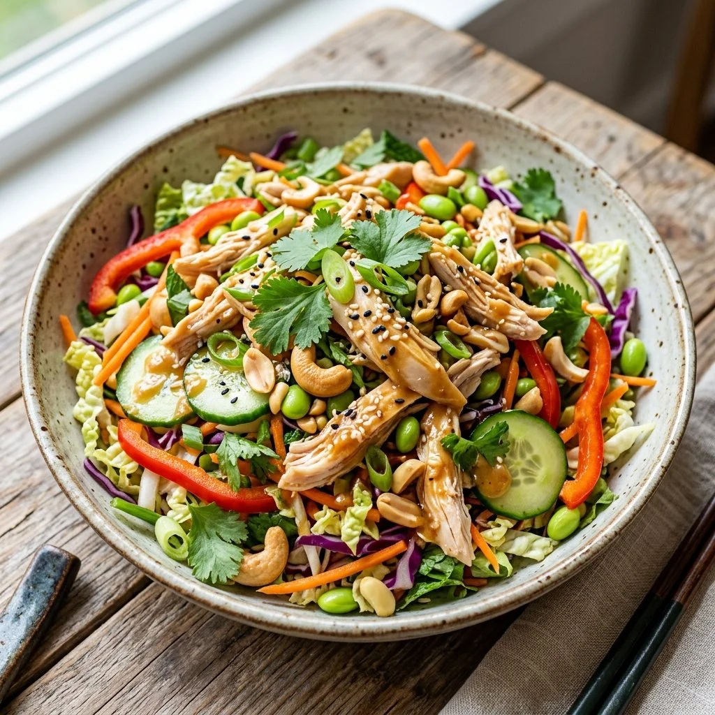 Colorful Asian Chicken Salad with fresh vegetables and grilled chicken
