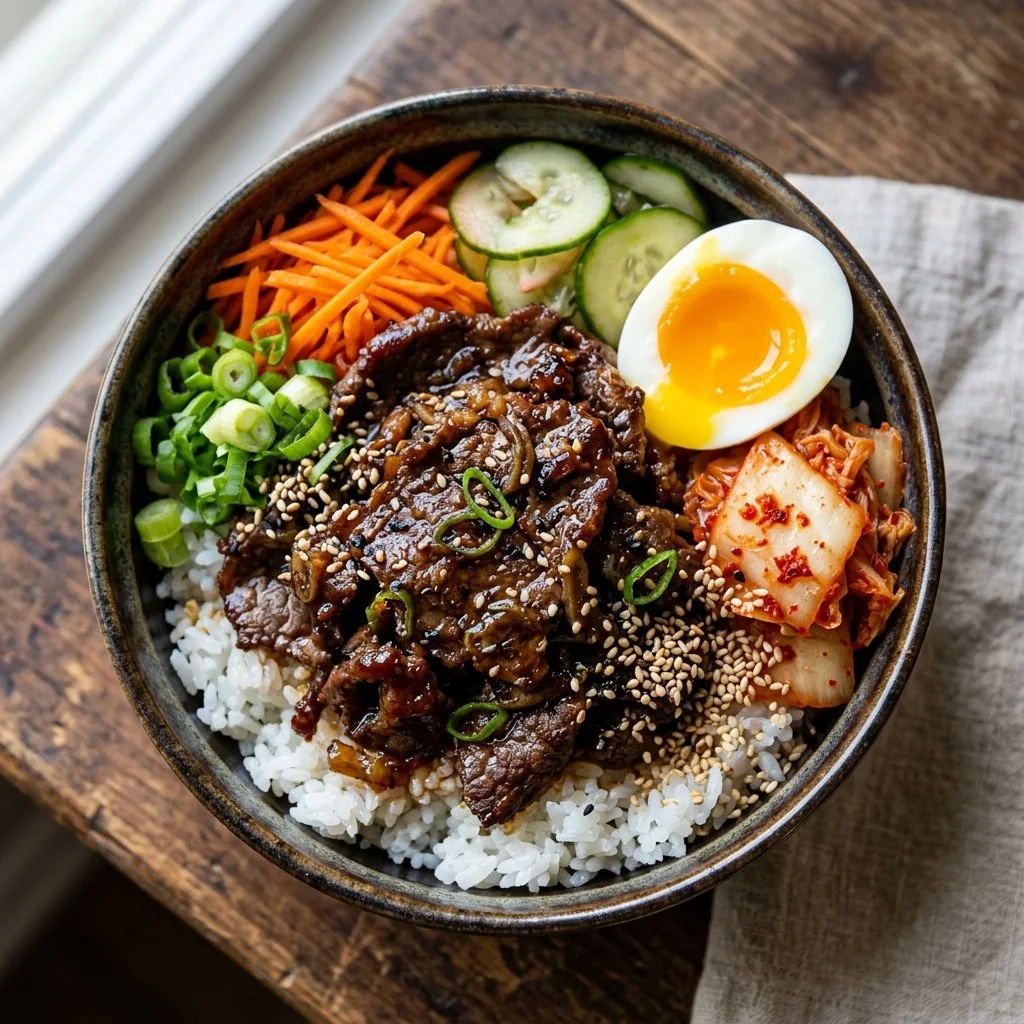 Delicious beef bulgogi bowls with marinated beef, rice, and vegetables