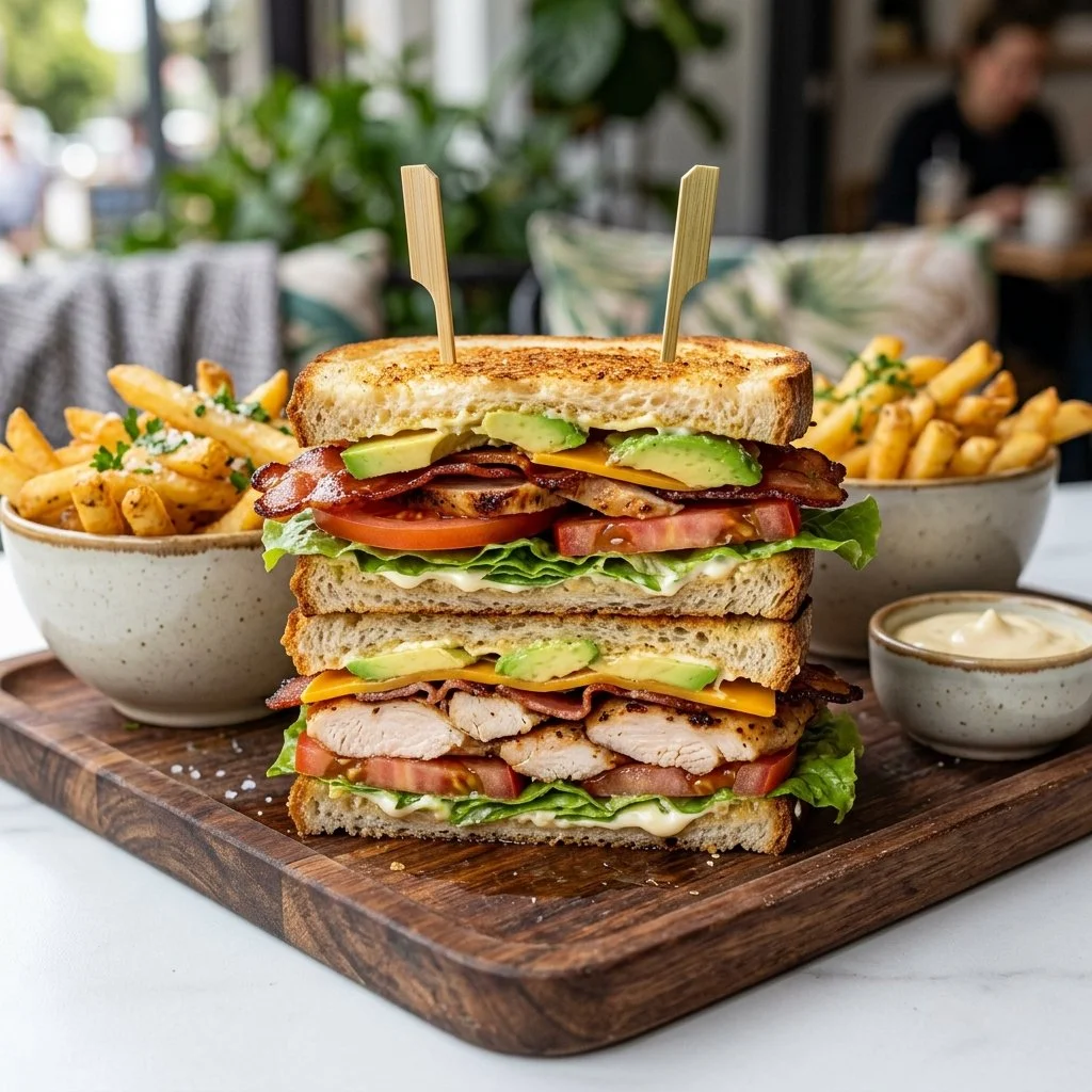 California Chicken Club sandwich with fresh ingredients and crispy bacon