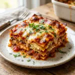 Creamy Cottage Cheese Lasagna served with fresh herbs and a side salad.