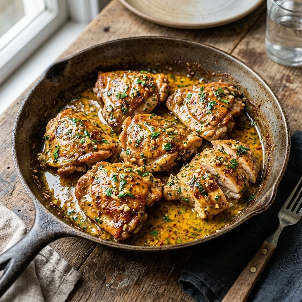 Delicious Cowboy Butter Chicken served with aromatic spices and herbs.