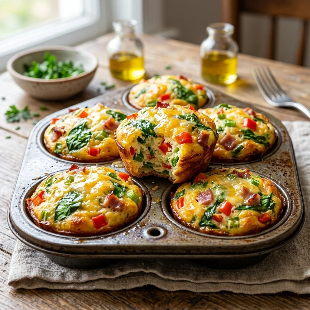 Delicious egg white muffins baked with vegetables and herbs for a healthy breakfast.