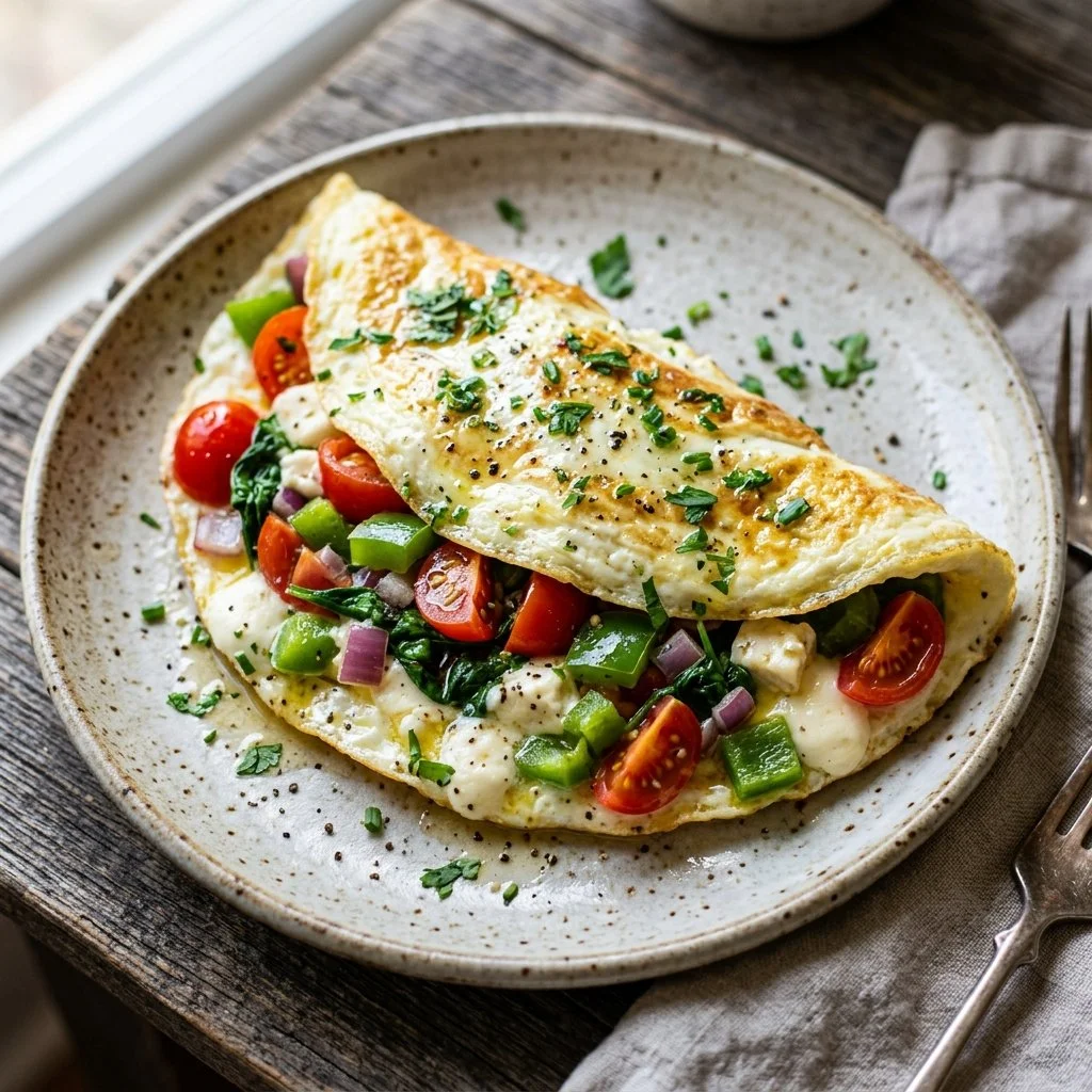 Healthy Egg White Omelet with vegetables and herbs