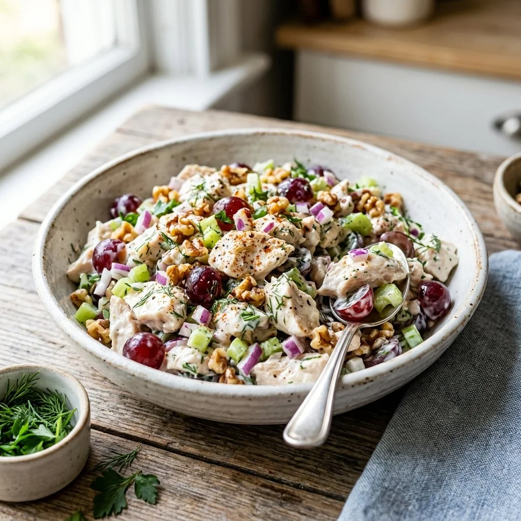 Healthy Greek Yogurt Chicken Salad with fresh vegetables and herbs