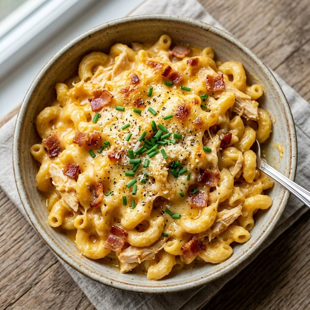 Delicious high protein macaroni dish with vegetables and sauce