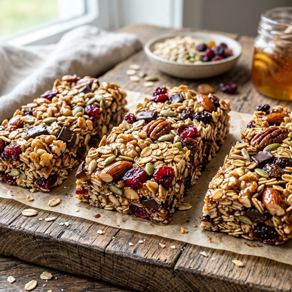 Delicious homemade granola bars with nuts and fruits