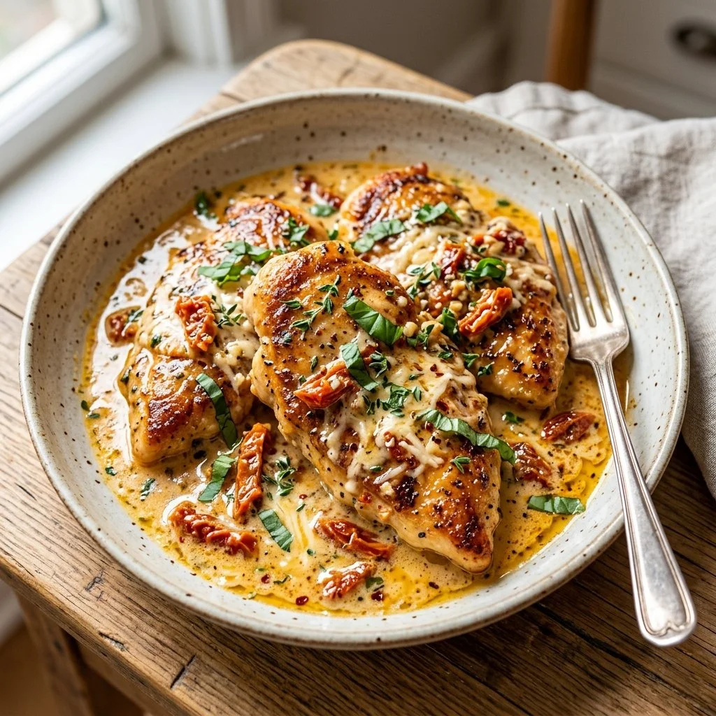 Delicious Marry Me Chicken served with creamy sauce and fresh herbs