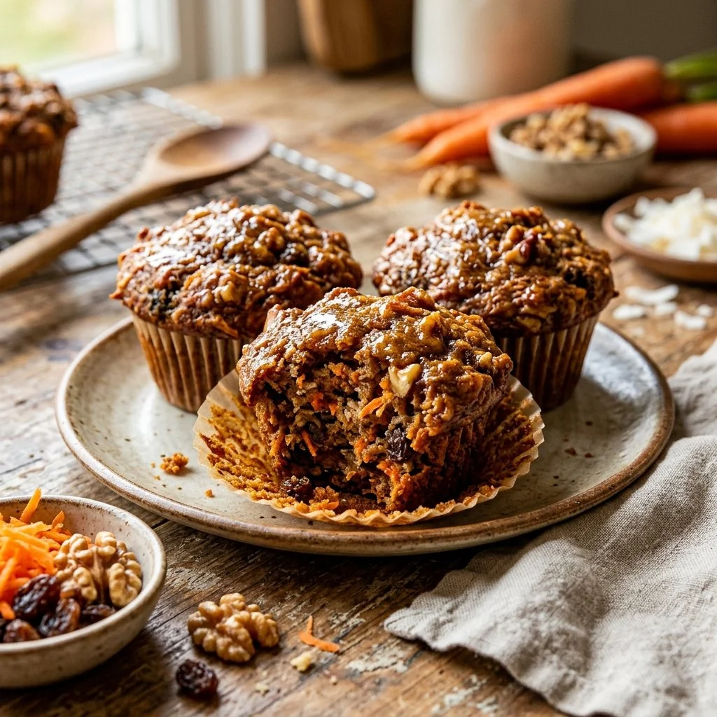 Freshly baked Morning Glory Muffins with fruits and nuts