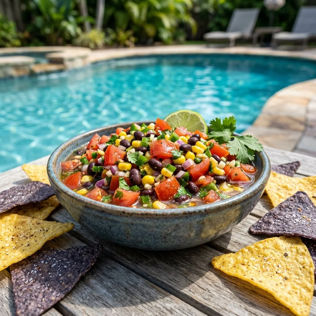 Refreshing poolside dip with drinks and lounge chairs under the sun
