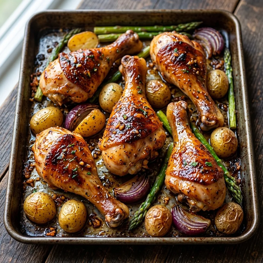 Oven-baked Sheet Pan Chicken Drumsticks with vegetables