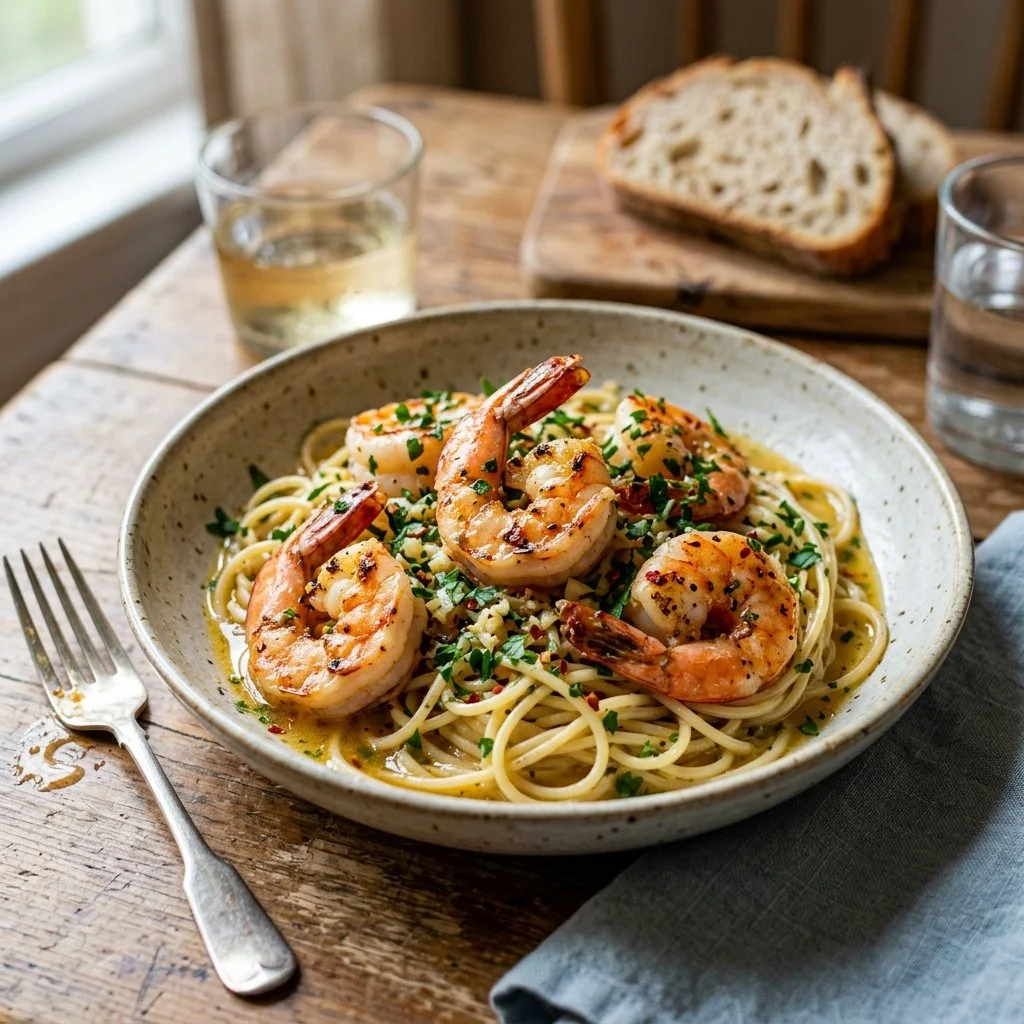 Delicious shrimp scampi dish with pasta and garlic butter sauce