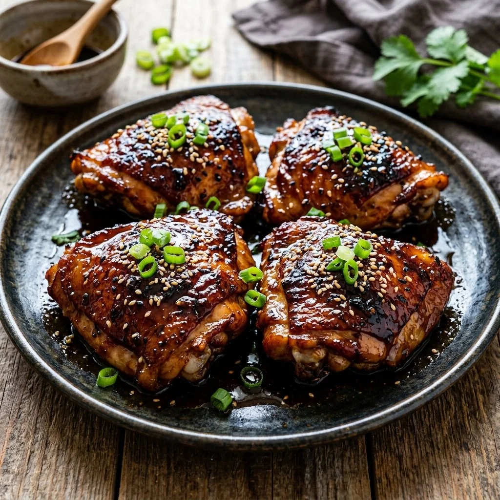 Delicious teriyaki chicken thighs grilled to perfection with rich sauce