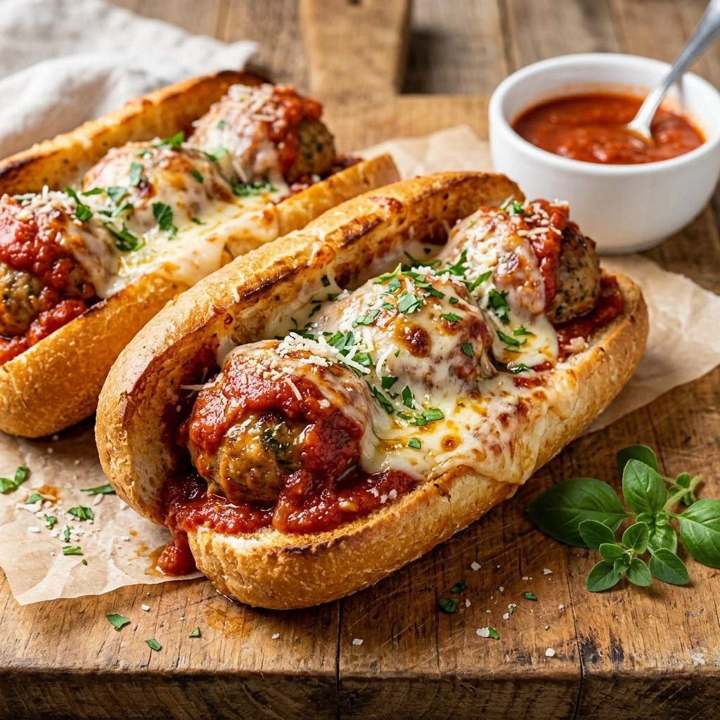 Delicious turkey meatball sub topped with fresh ingredients on a crusty roll