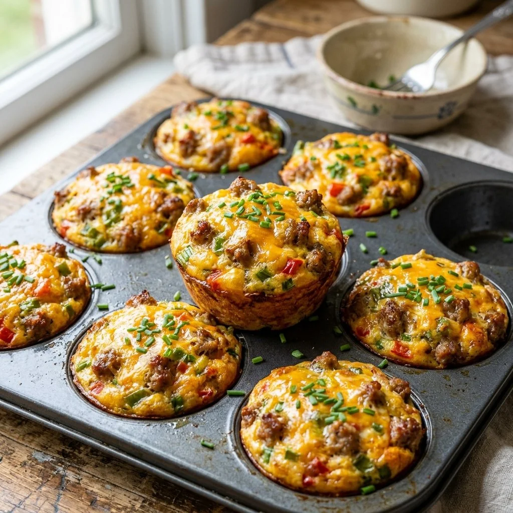 Delicious Turkey Sausage Egg Muffins on a plate, perfect for a healthy breakfast.