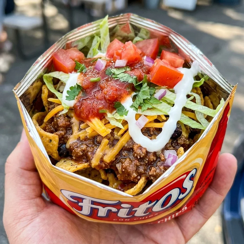 Delicious walking tacos served in individual bags for easy snacking.