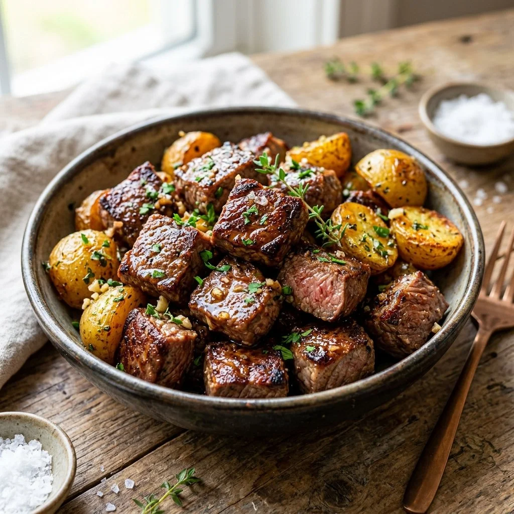 Delicious air fryer steak bites cooked to perfection.