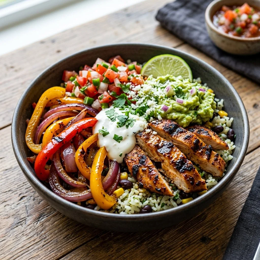 Delicious Chicken Fajita Bowls with colorful veggies and spices