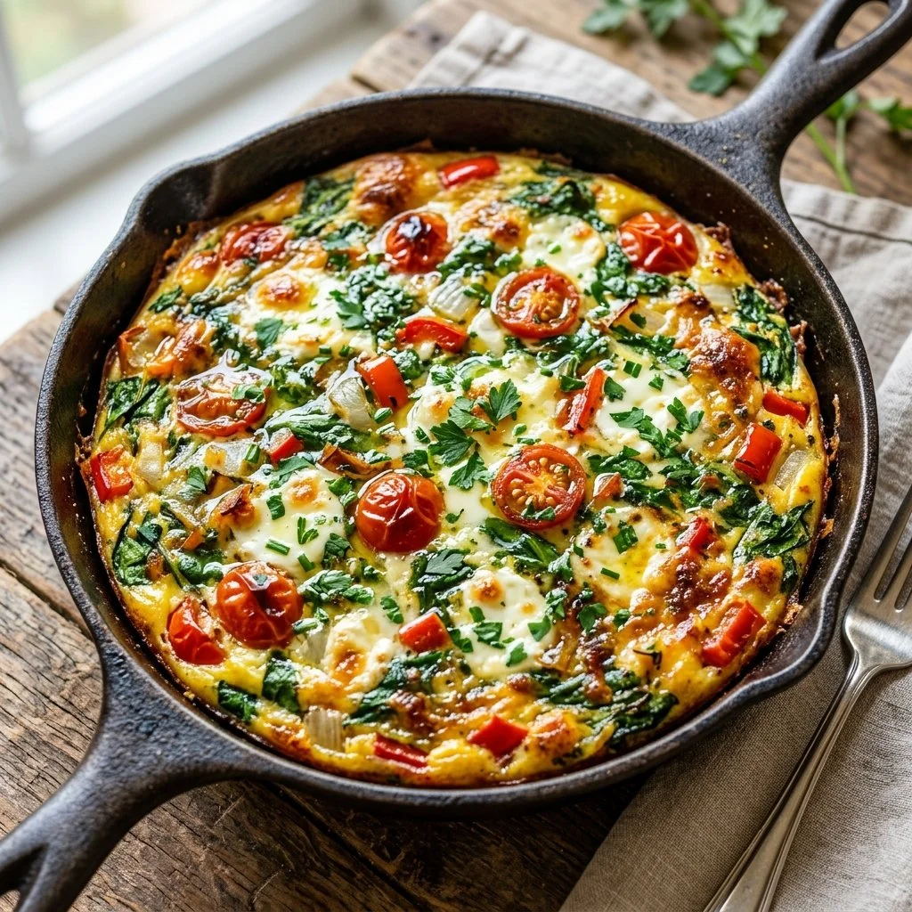 Healthy egg white frittata served on a plate with vegetables