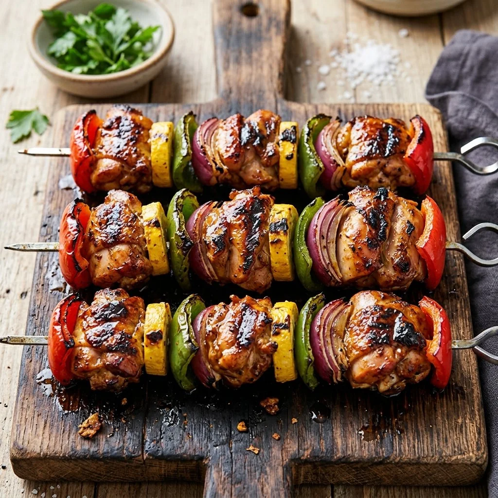 Tasty Grilled Chicken Kabobs served on a platter