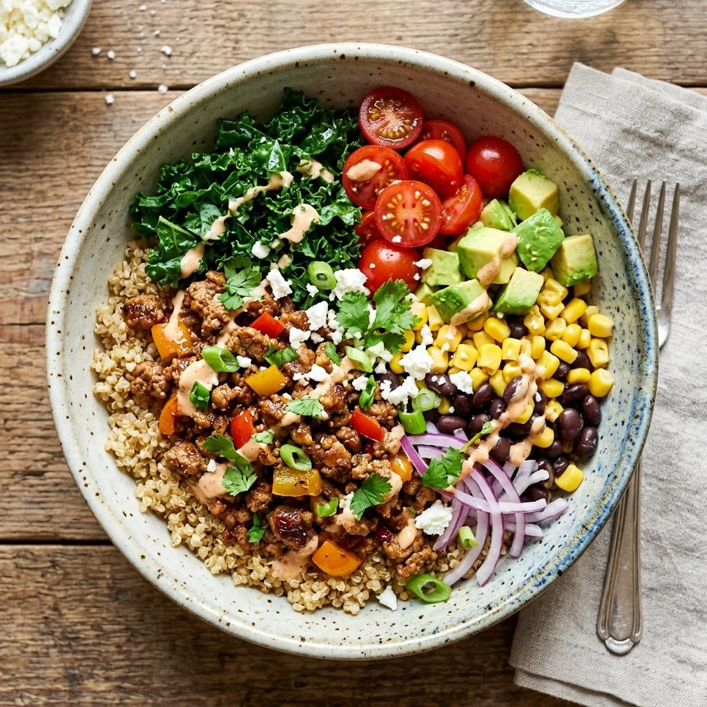 Healthy Ground Turkey Bowls filled with vegetables and flavors for a nutritious meal.