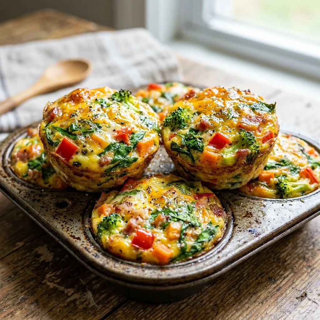 Delicious healthy egg muffins with vegetables and herbs for a nutritious breakfast