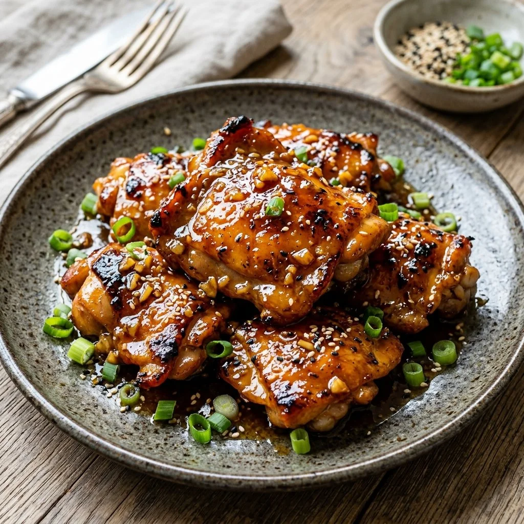 Delicious Honey Garlic Chicken dish served with vegetables and rice.