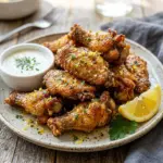 Delicious lemon pepper wings garnished with fresh herbs