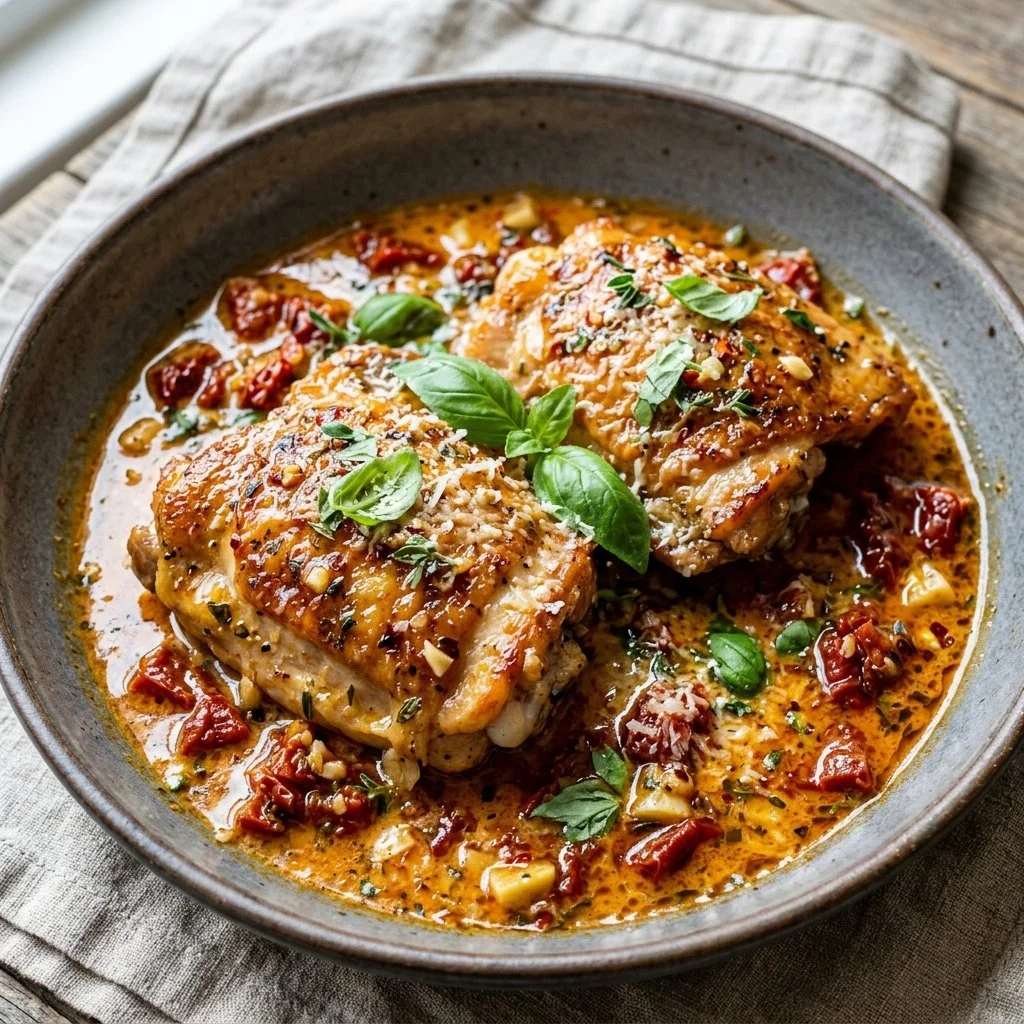 Delicious Marry Me Chicken served with herbs and creamy sauce on a plate