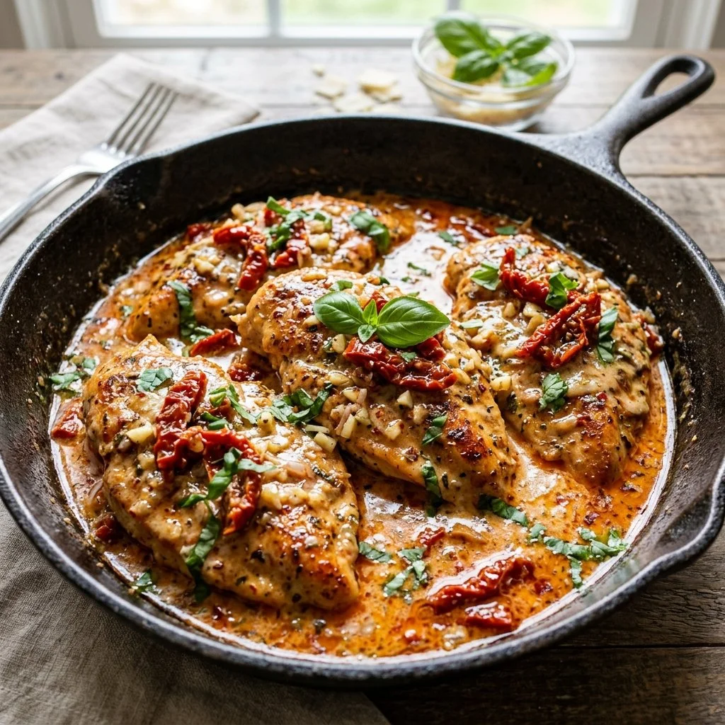 Creamy Marry Me Chicken served with herbs and spices on a plate