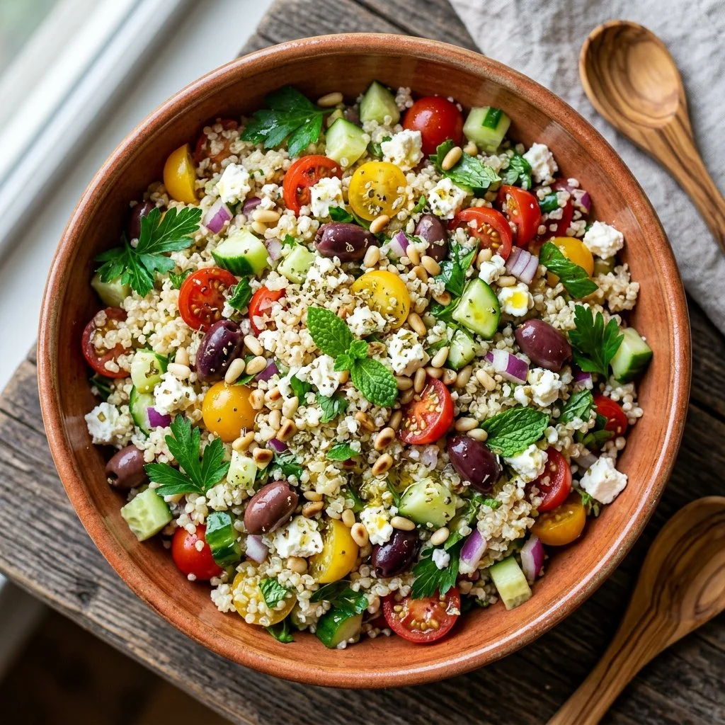 Colorful Mediterranean Quinoa Salad with fresh veggies and herbs