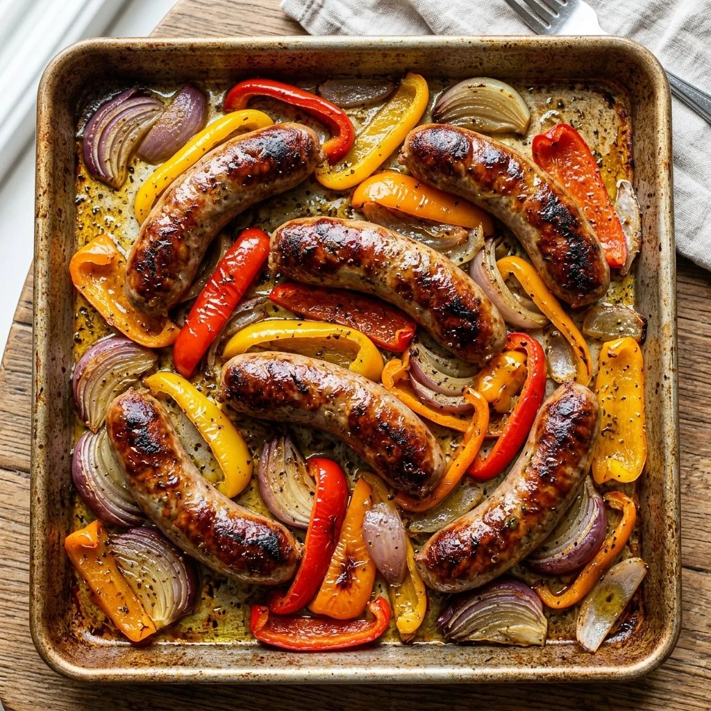 Delicious sheet pan sausage peppers recipe with vibrant bell peppers