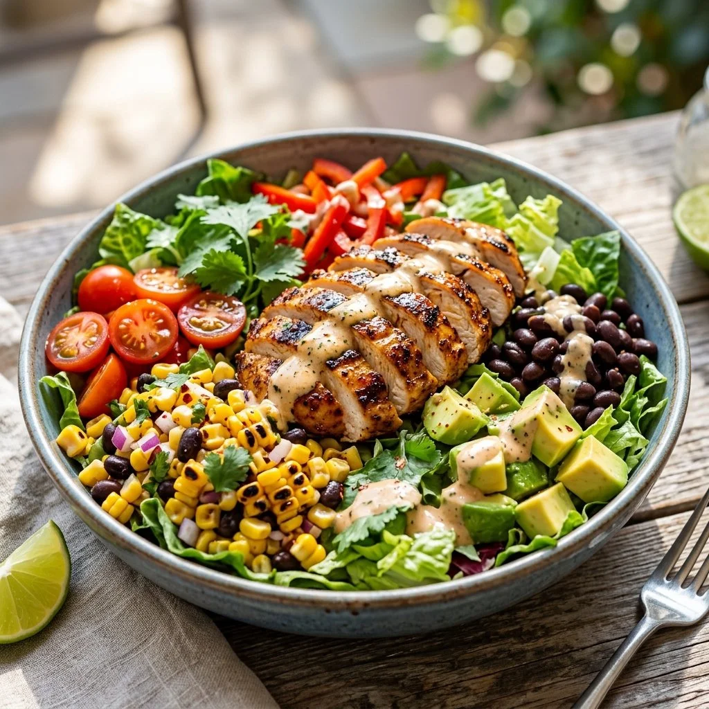 Delicious Southwest Chicken Salad with fresh vegetables and zesty dressing