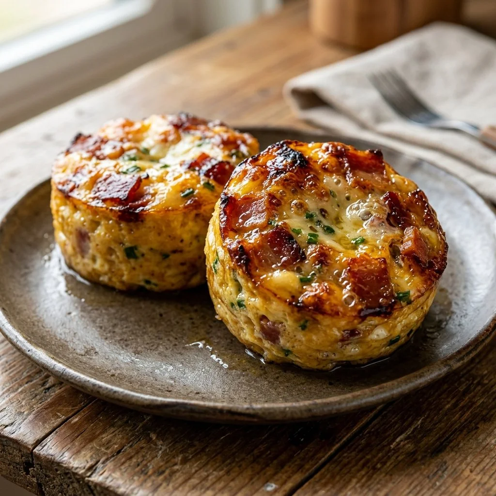 Starbucks Egg Bites served in a clean white plate with fresh herbs
