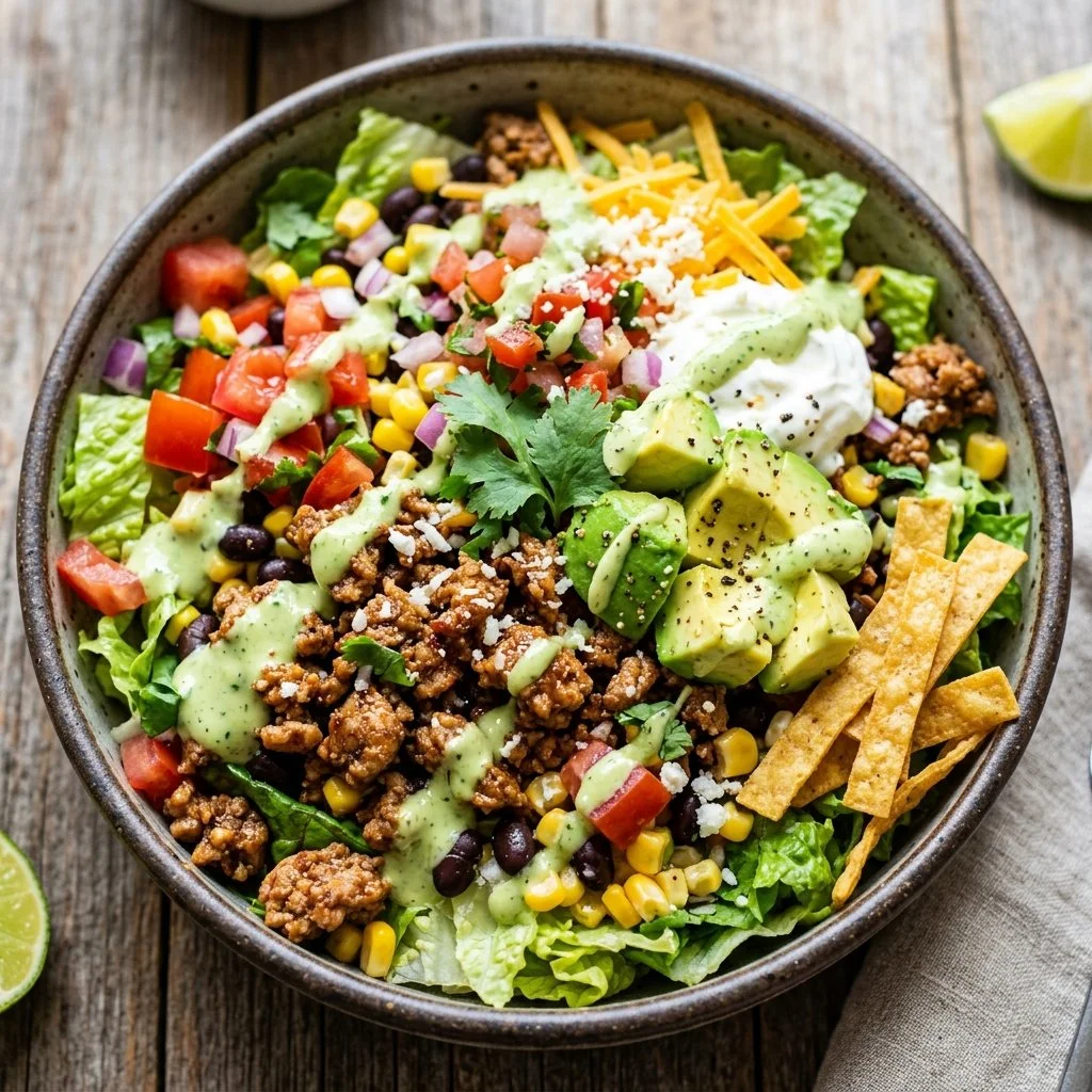 Delicious Turkey Taco Salad with fresh ingredients and vibrant toppings