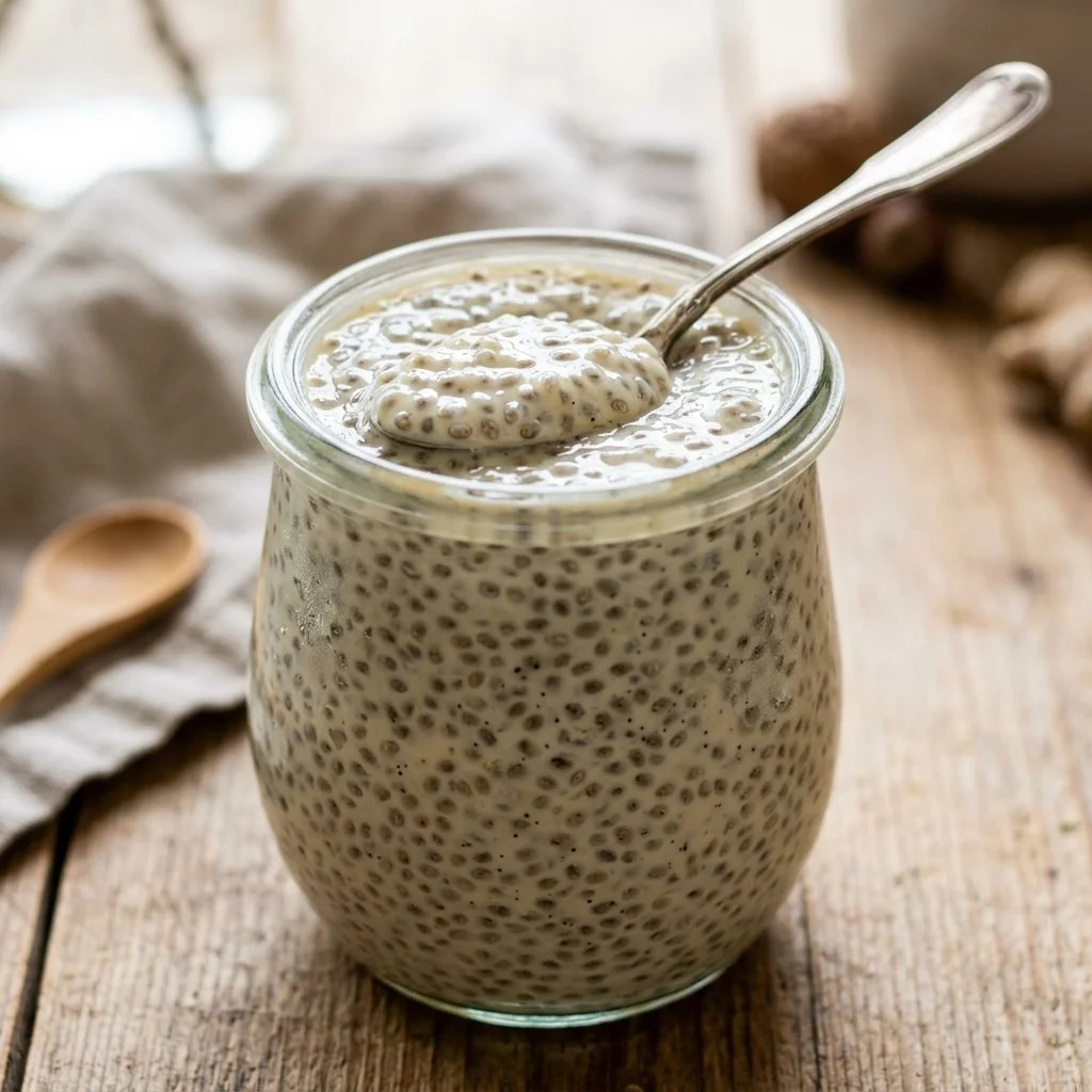 A creamy bowl of vanilla chia seed pudding topped with fresh fruits.